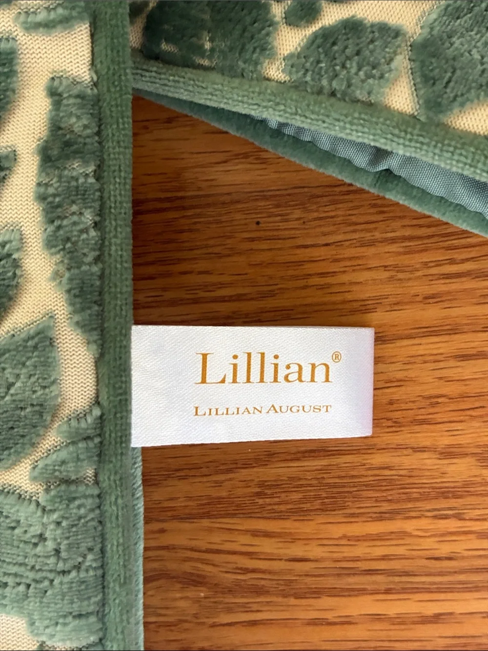 Lillian August Home Table Runner Green Velour velvet floral Botanical  15” x 66”